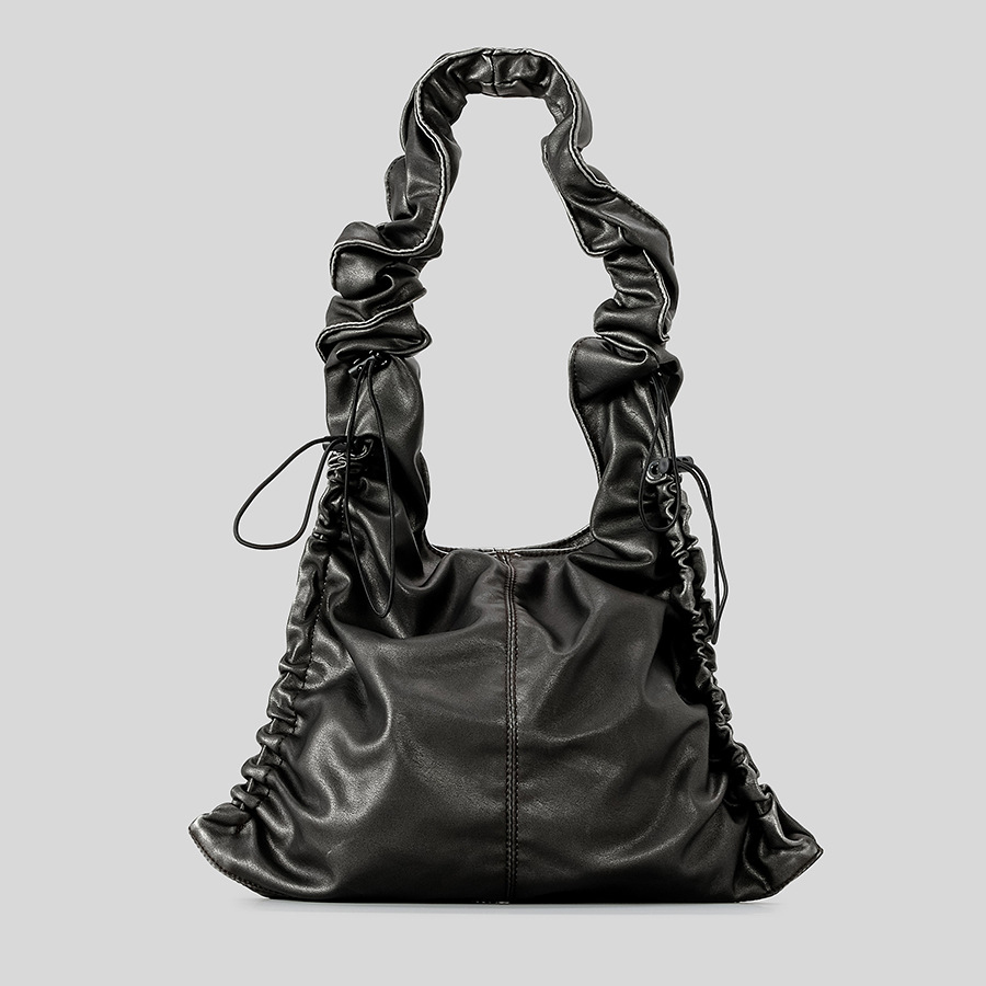 Vintage Ruched Drawsting Women Shoulder Bags Casual Hobos Lady Handbags Pu Leather Underarm Bag Y2K Tote Purses 2024 H6.25#79 swissmilitary