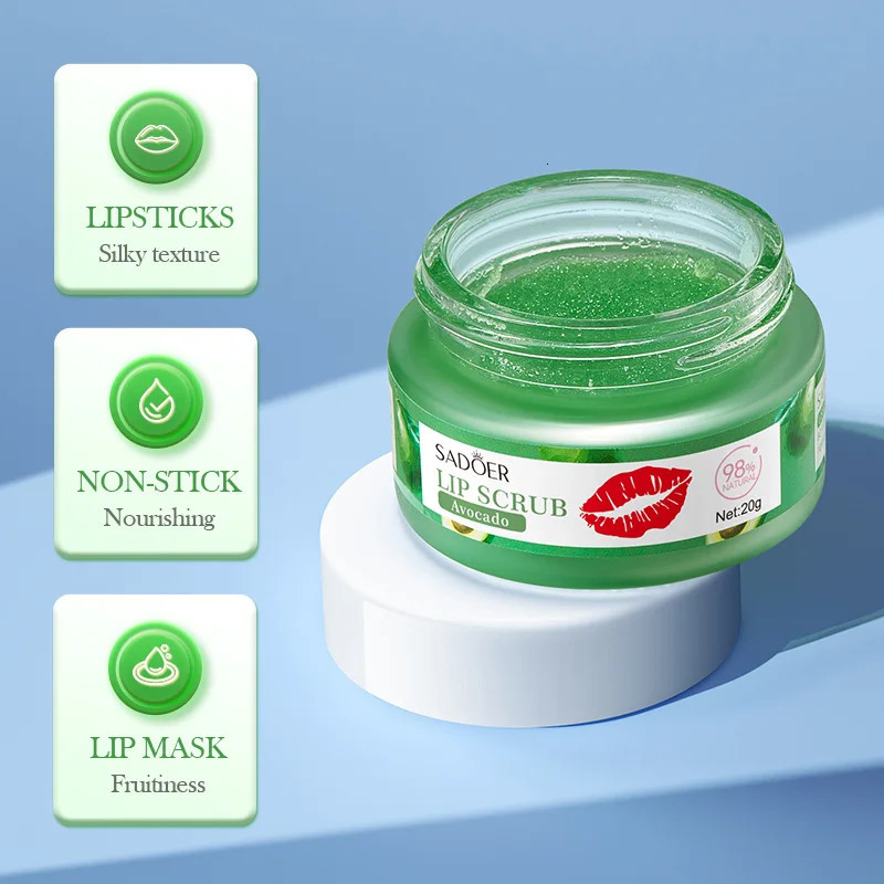 SADOER Fruit Lip Scrub Cream Lips Plumper Hydrating Nourishing Avocado Orange Strawberry Lip Mask Lipstick 240624