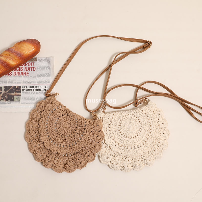 Designer Women's High Quality Classic Practical Lace Multi functional Crossbody Cotton Thread Woven Bag Hollow Out One Shoulder Vacation Beach Ba