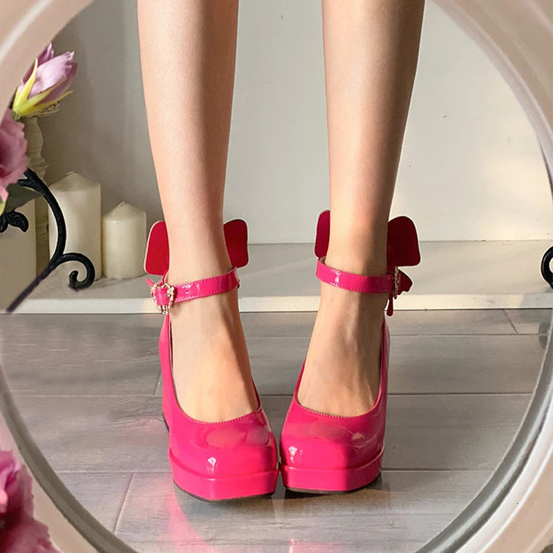 Pink Patent Leather Platform Mary hot Jane Heels - 9cm Lolita Shoes for Cosplay, Halloween & Roleplay