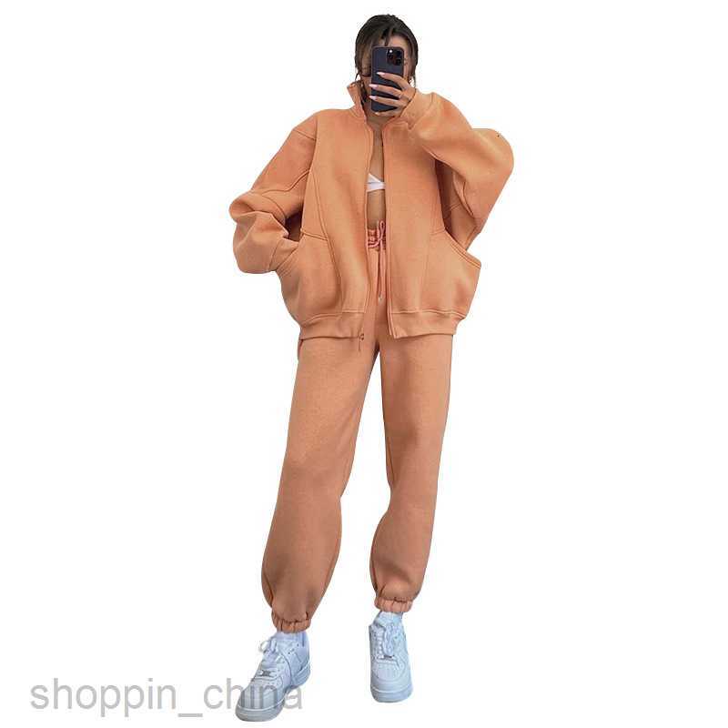 Women's Tracksuits autumn and winter solid color collar cardigan long sleeved hoodie women's fashion casual pants set Sets