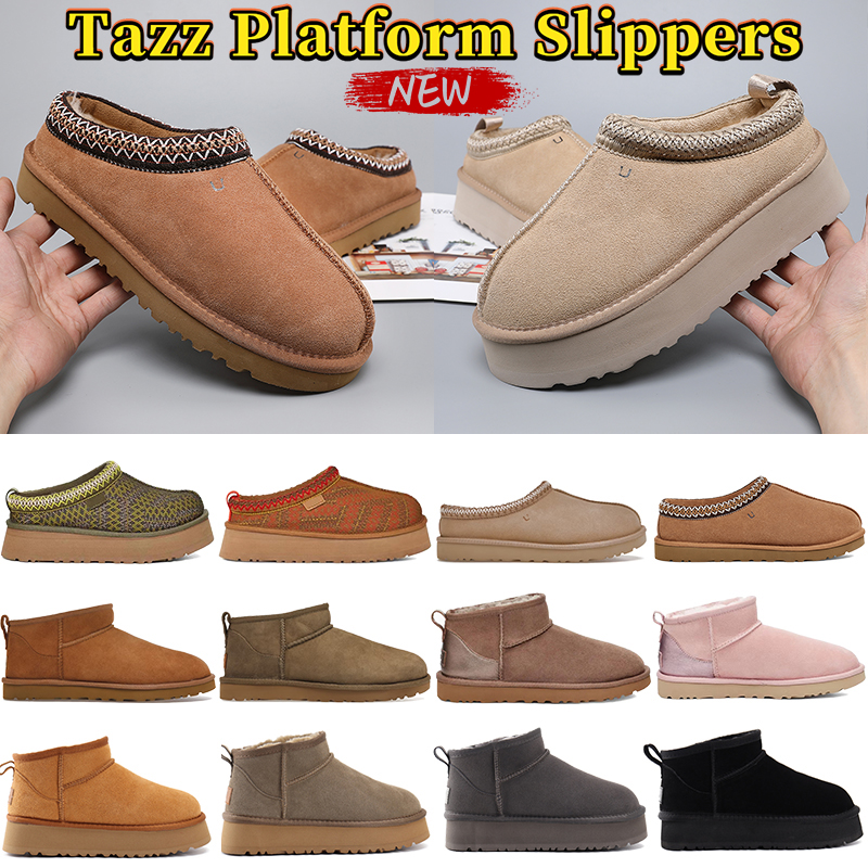 2024 Womens Designer Slippers Australia Classic ultra mini platform snow boots Tasman booties men women Winter Warm Wool Shoes Tazz Suede Shearling platforms boot