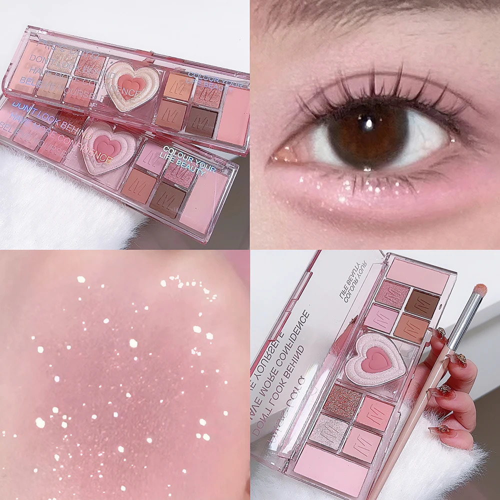 12 Colors Love Heart Eyeshadow Palette Nude Natural Glitter Pink Low Saturation Eye Shadows Pallet Delicate Eye Makeup Cosmetic 240624