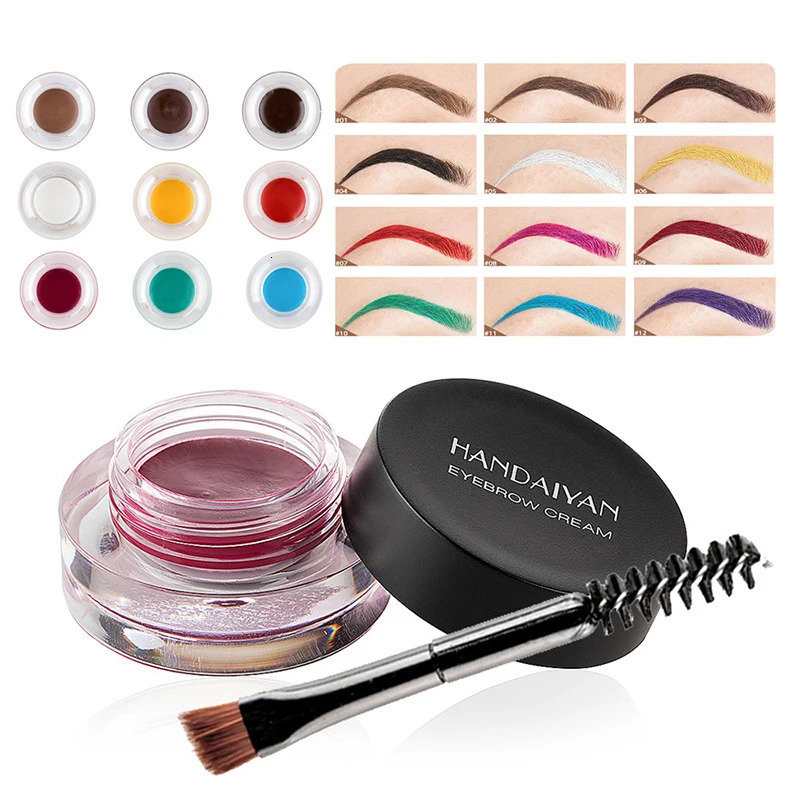 12 Color Waterproof Eyebrow Cream Color-Dyed Eyebrow Gel Brow Tint With Brush Kit Long Lasting Eyebrow Pencil Makeup Tools Red 240625