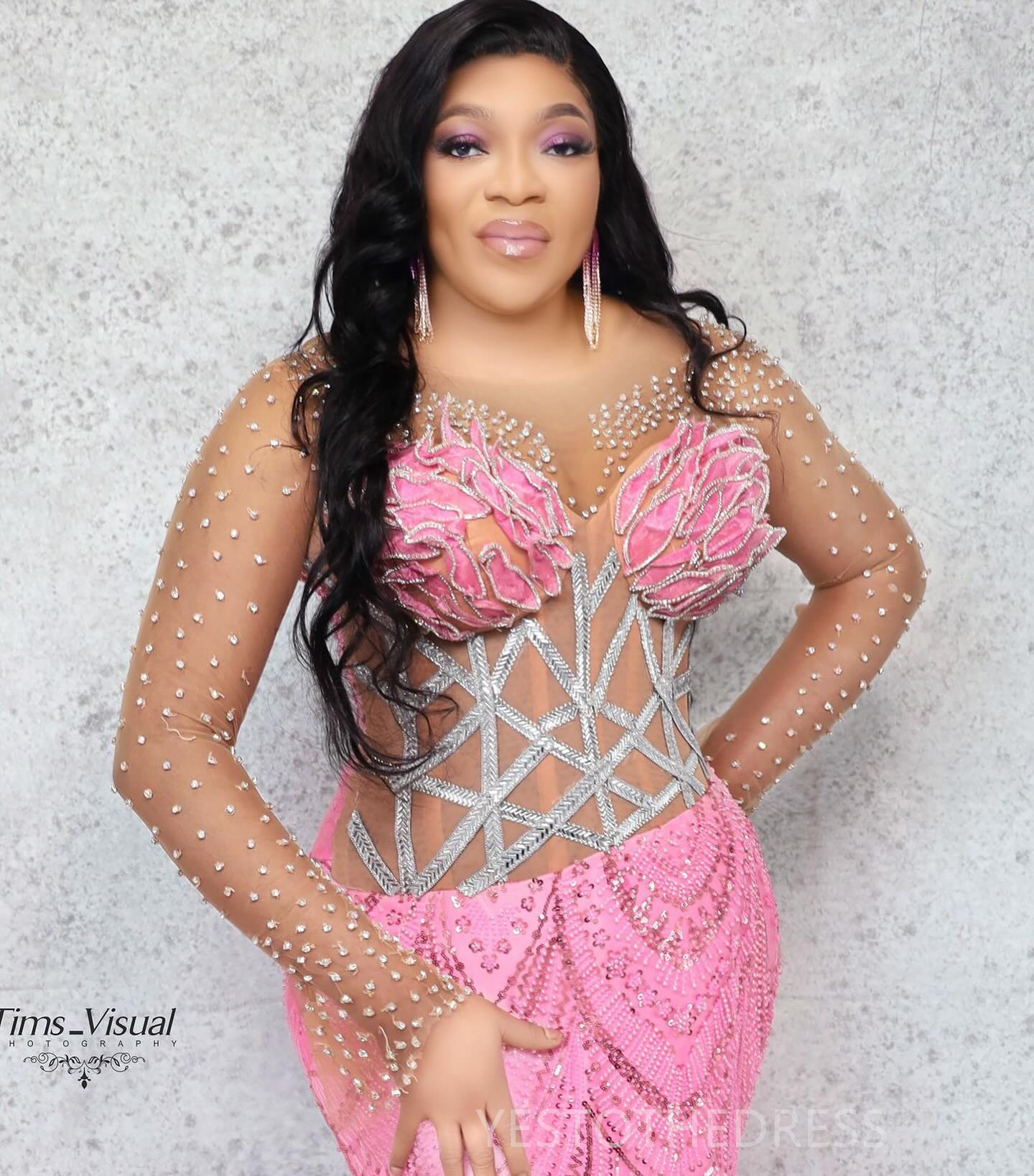 R&W 2024 Plus Size Pink Prom Mermaid Promdress Illusion Long Sleeves Beaded Lace Rhies Decorated urious Birthday Dress Second Reception Gowns AM1234