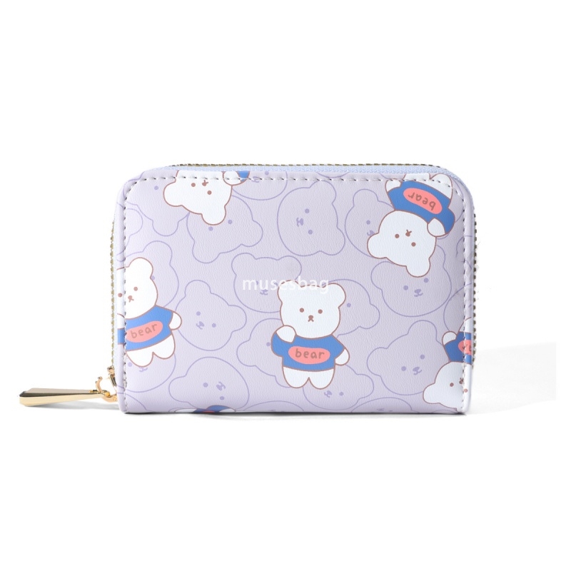 Fashionable Women's Designer Classic Vintage Zipper Mini Cute Cartoon Cute Bear Lightweight and Practical Multi functional Multi Card Position Or