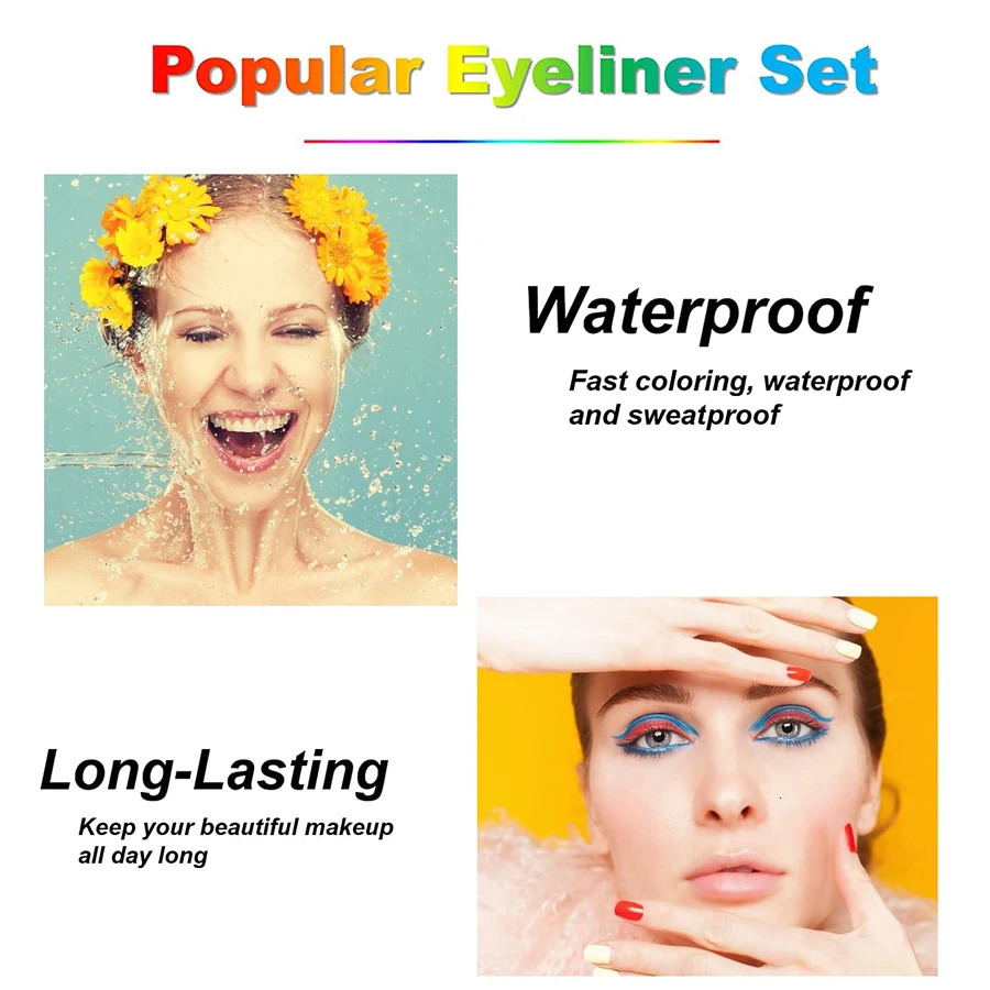 14-Color Colourful Eyeliner Pen High Pigmented Pearly Shimmer Metallic Smokey Punk Gothic Style Eyeliner Long Lasting Waterpro 240624