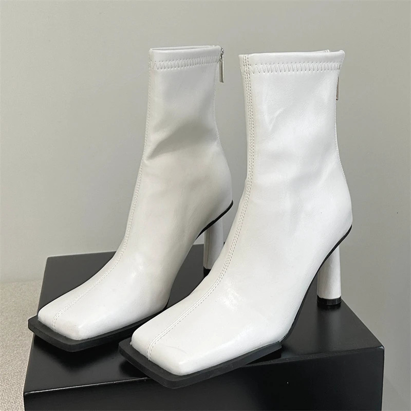 Eilyken Autumn Cozy Soft PU Leather Ankle Boots Women Elegant Square Toe Stiletto Heels Fashion Zip Ladies Party Modern Shoes 240624