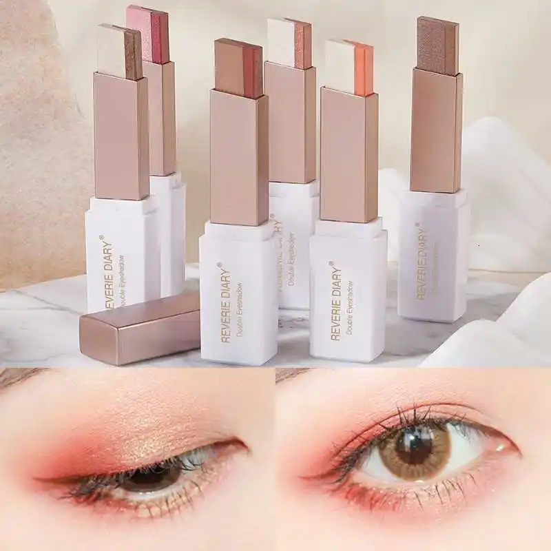 Double Color Glitter Eye shadow Stick Matte Eyeshadow Makeup Waterproof Bicolor Shimmer Cosmetics Beauty Makeup Tool 240624
