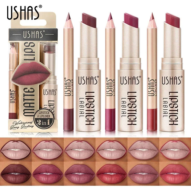2 In 1 Lipstick Set Lip Liner Make-up for women Waterproof Long lasting Cosmetics Korean makeup Matte lipstick 240624