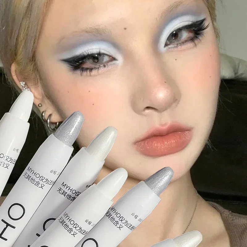 Glitter Silver Eyeshadow Pen Waterproof Lasting Shimmer Matte White Lying Silkworm Eyeshadow Highlighter Stick Eyes Makeup Tools 240624