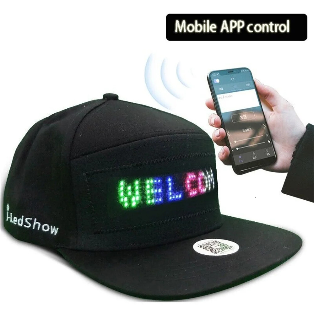 Unisex Baseball Cap USB Rechargeable Bluetooth APP Programmable LED Scrolling Message Display Board Hip Hop Street Hat 240530