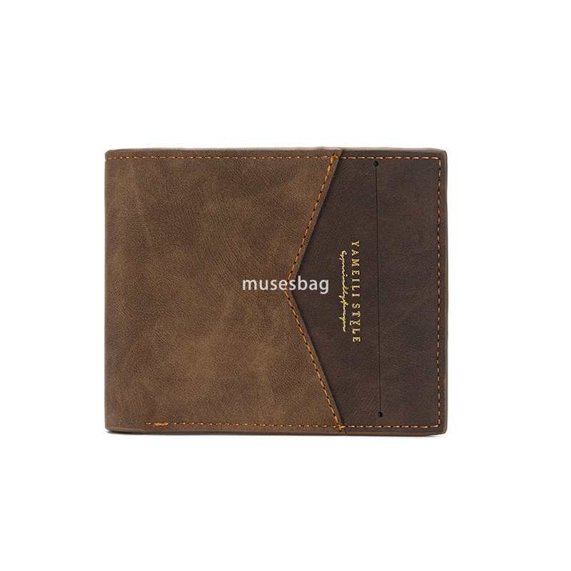High quality men's fashionable and atmospheric classic retro wallet leisure and practical multi-functional two fold short horizontal car stitchin