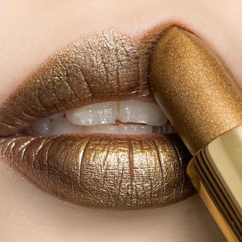Waterproof Glitter Gold Pink Lipstick Long Lasting Non-stick Cup Velvet Matte Lip Tint Pearl Red Pink Sexy Lips Makeup Cosmetic 240624
