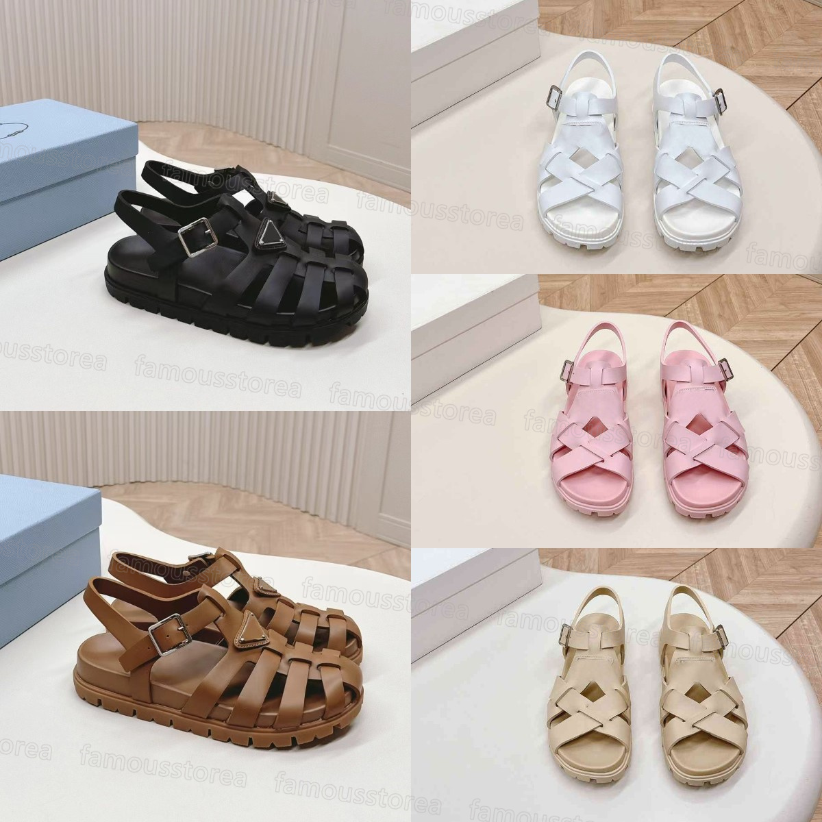 24ss AAAAA Rubber Fisherman Sandals Crisscross Rubber Sandal Women Sandal Quilted Nappa Leather Platform Sandals 35-40
