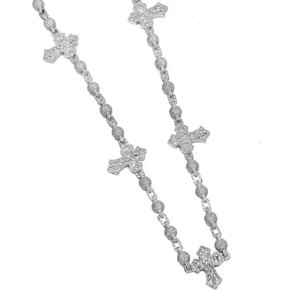Cross Necklace Trendy Iced Out 925 Sterling Silver Round and Baguette Moissanite Chain Necklace for Men