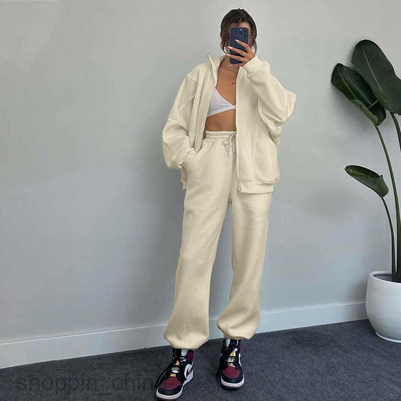 Women's Tracksuits autumn and winter solid color collar cardigan long sleeved hoodie women's fashion casual pants set Sets