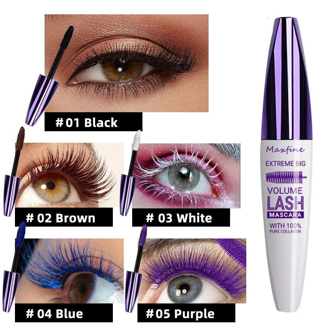 5D Purple Blue Mascara Long-lasting Non-smudged Curling Styling Eyelash Paste Large Head Brush Thick Lashes Extension Cosmetics 240624