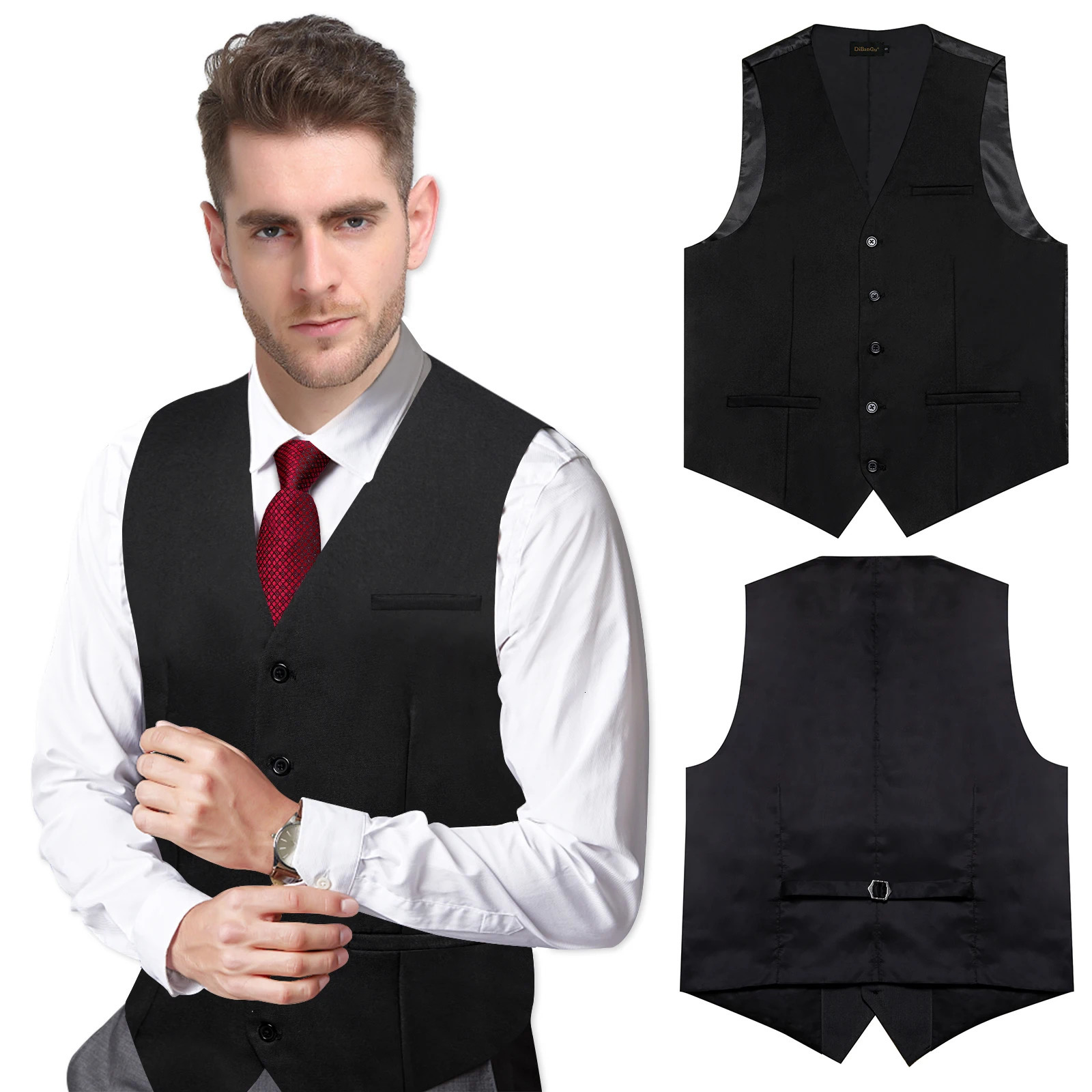 Black Solid Rayon Polyester Men Suit Vest Wedding Party Formal Khaki Blue Red Business Blazer Slim Waistcoat Gilet Drop 240615