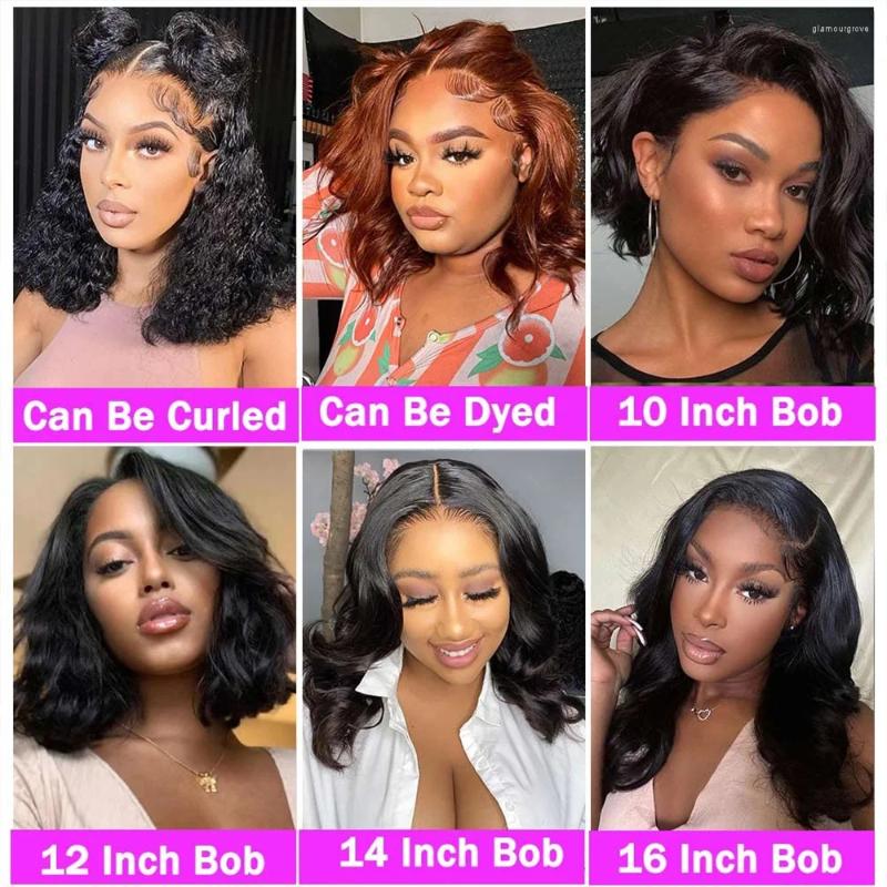 Body Wave Human Hair Bob Wig 13X4 HD Lace Frontal Wigs Pre Plucked Brazilian Wavy Short Remy Natural Black For Women