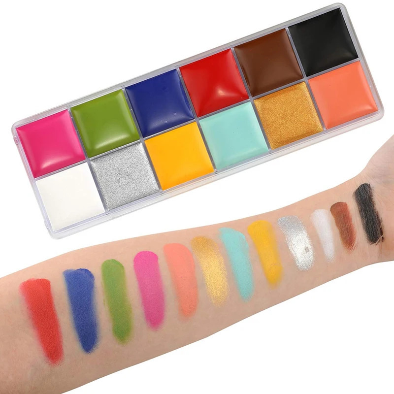 SFX Makeup Kit 12 Color Face Body Paint Oil Stage Special Effects Halloween Wound Scar Wax Makeup Fake Scab Blood Spatula Paint 240709