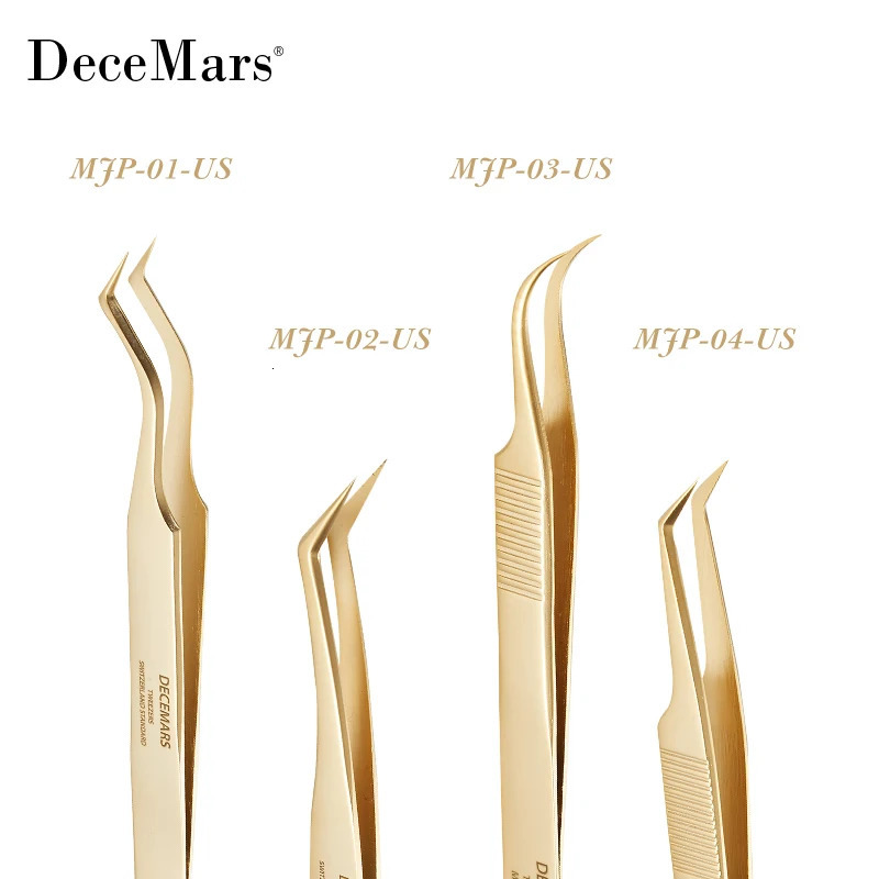 DeceMars Eyelash Extension Tweezers Gold Color 240626