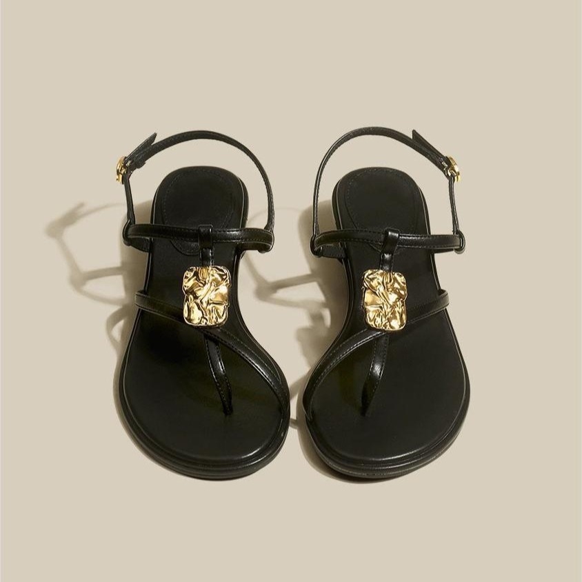 French premium sandals women's summer 2023 new block heels roman shoes fashion beach sandals black