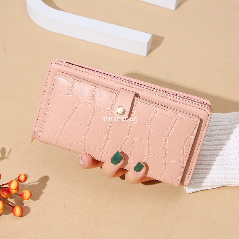 Designer Women's Fashion New Western Long Wallet Crocodile Pattern Multi Card PU Leather Solid Color Simple and Practical Large Capacity Change B