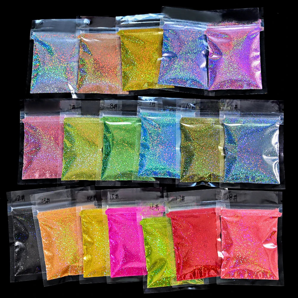 10g/5g Laser Holographic Rainbow Nail Glitter 0.2mm Ultra Fine Sparkly Nail Powder Rub Dust Glitter Chrome Pigment 240625