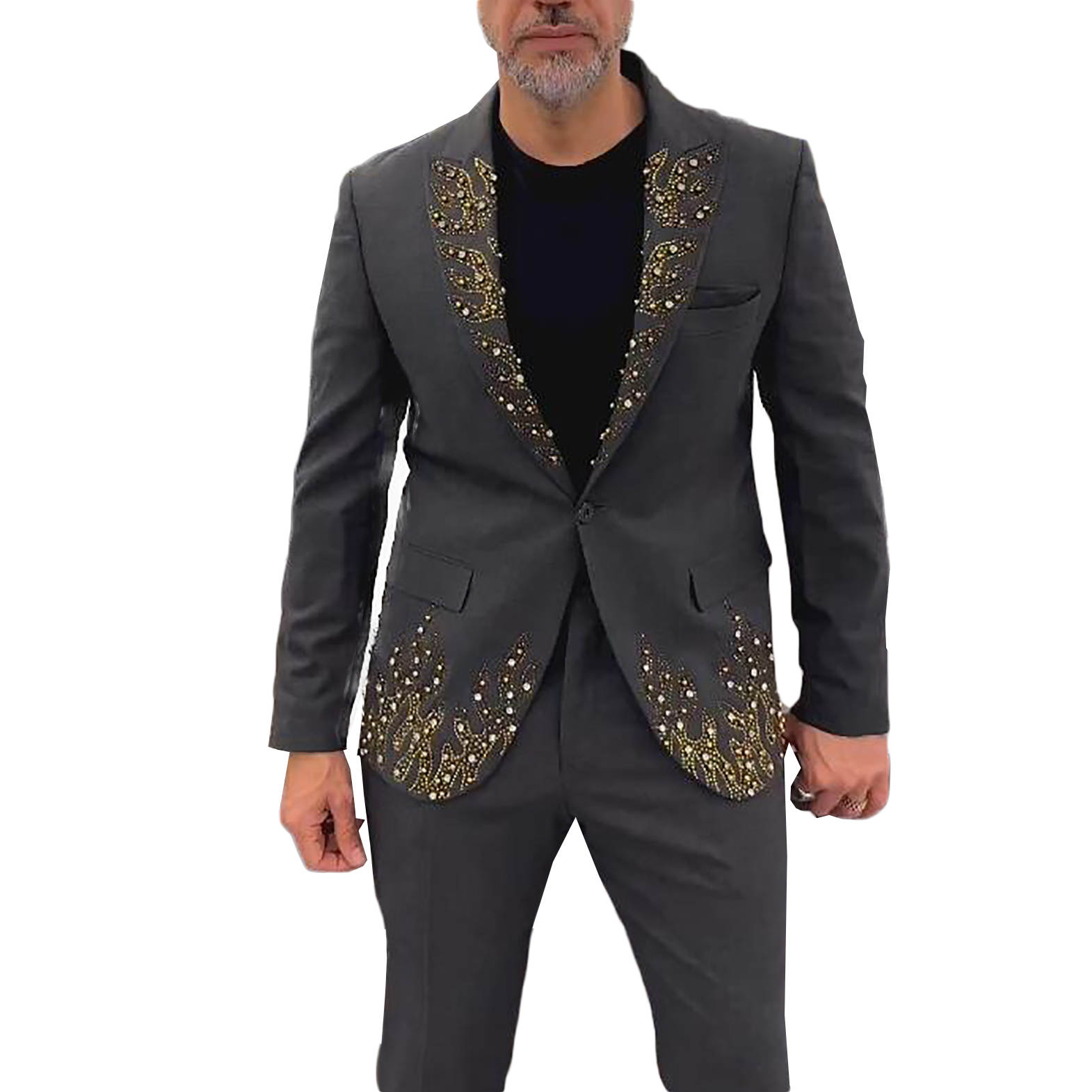 Mens Wedding Suit Tuxedo Peaked Lapel Blazer Groom Coat Pearls Rhinstone Evening Vintage Party Prom Custom Made Just One Jacket