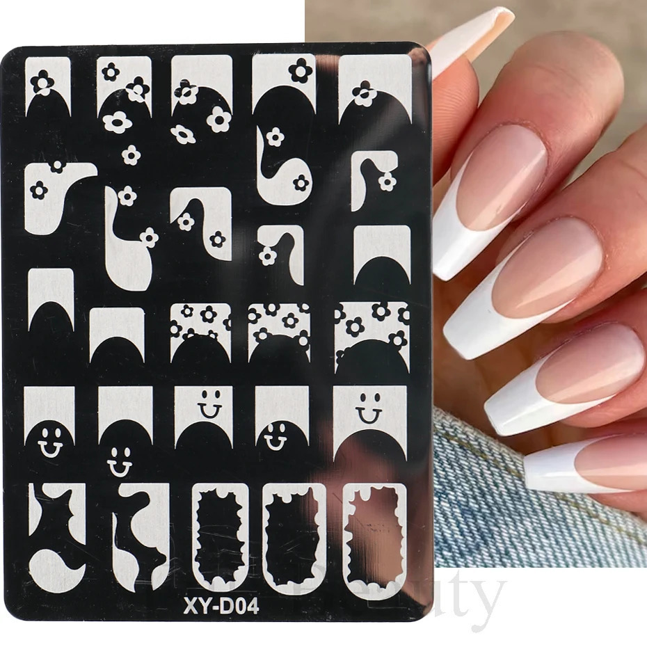 French line tip nail stamping plate template shape geometric mosaic nail art stamping template gel polishing printing plate 240625