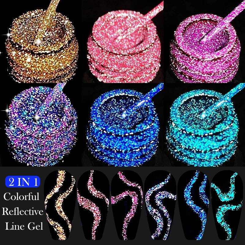 LILYCUTE 5ml Reflective Glitter Liner Gel Nail Polish Superflash Colorful Sparkling Graffiti Painting Stripe Pull Line Nail Gel 240625
