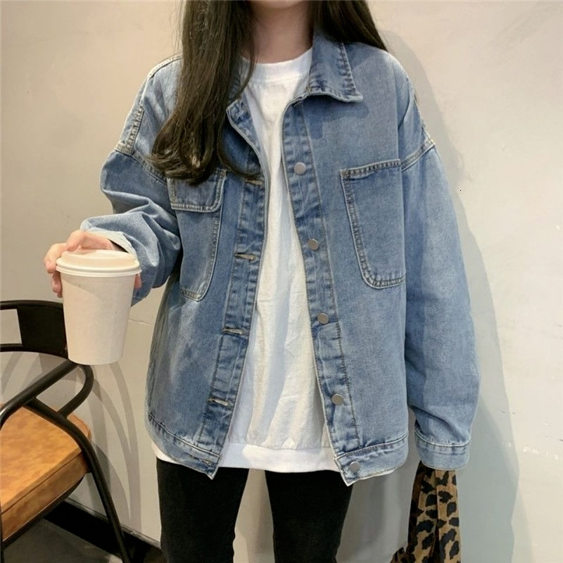 New Large Size Loose Female Coat Retro Street Style Wild Casual Couple Jacket Korean Ins Tide Jackets Denim 2021 F6.26#33
