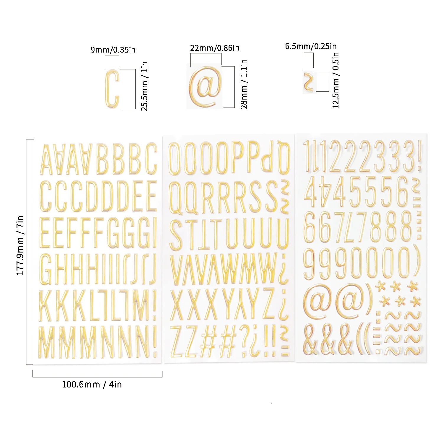 3 sheets of 170pcs 1-inch 3D golden letter and number stickers 25mm letter stickers DIY handcrafted scraper self-adhesive stickers 240625