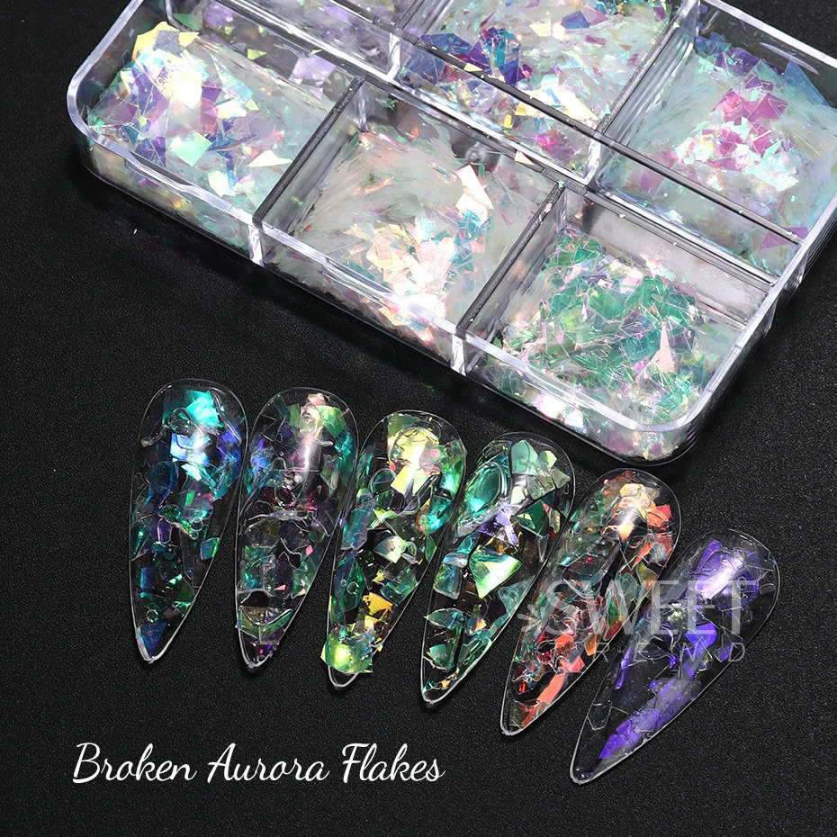 6 Grids AB Iridescent Nail Glitter Flakes Irregular Aurora Sparkle Sequin Crystal Glass Fairy Paillette DIY Manicure Decor Slice 240625