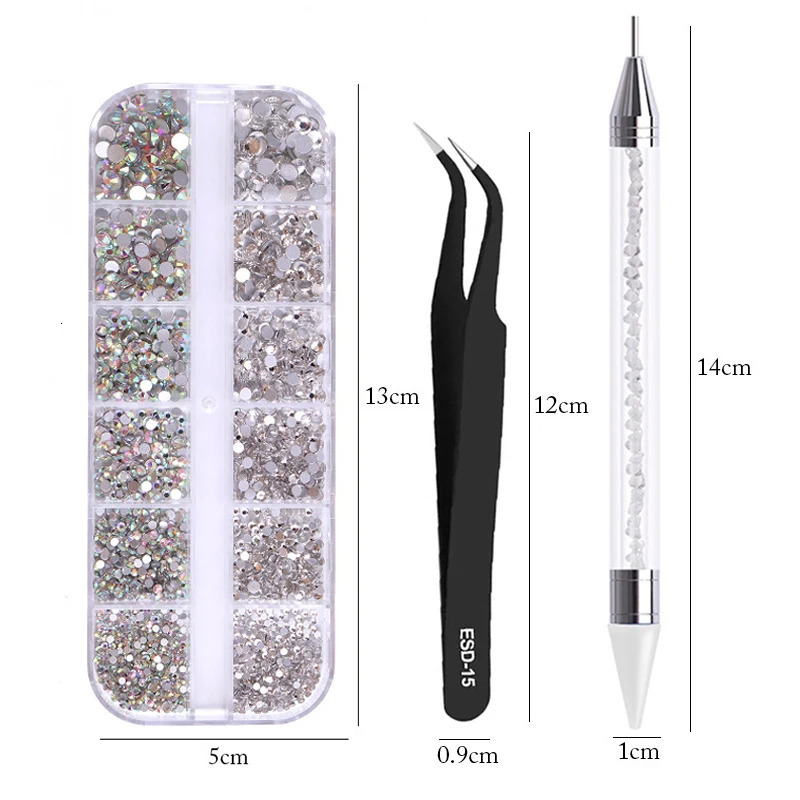 3-piece/set nail art Accesorios multi size Rhinestone 3D crystal DIY decoration glitter crystal rivet gemstone 3D nail products 240625
