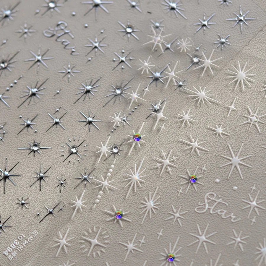 5D Copper Star Nail Art Sticker 1 Deluxe Diamond Gold Silver Laser Five Corner Self Adhesive Nail Decoration Slider Decal 240625