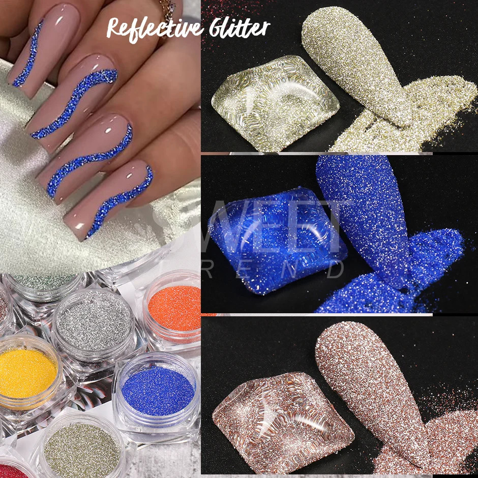 Shiny Reflective Glitter Nail Powder Flash Silver Diamond Crystal Rhinestone Sequins Dip Chrome Dust Nail Art Accessories SAFG 240625
