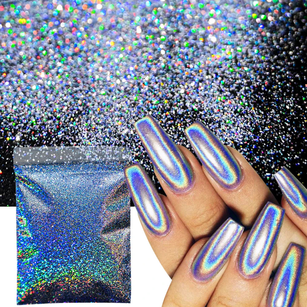 10g/bag Rubbing Nail Powder Holographic Fine Glitter Mirror Chrome Pigment Dust UV Gel Polish Nail Art Decoration 240625
