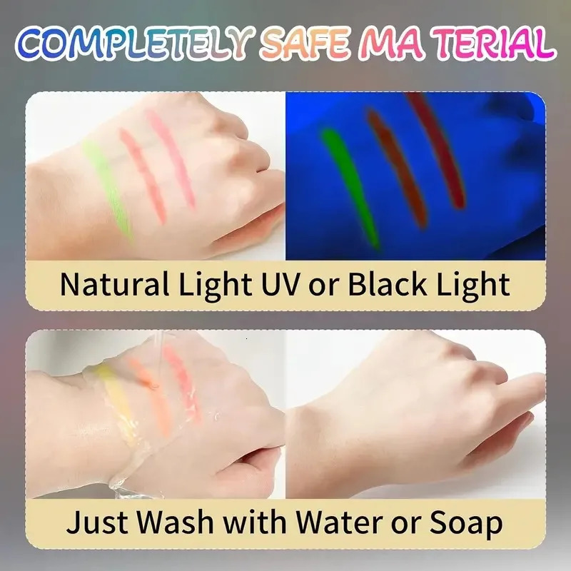 12 Colors Fluorescent Paint Glow Dark Crayon Body Paint Washable Diy Face Painting Crayons Party Halloween Event Makeup Props 240626