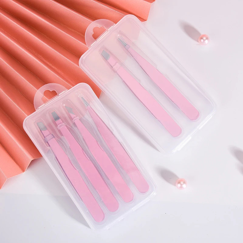 Pink 24Pcs High-Quality Eyebrow Tweezer Hair Beauty Fine Hairs Puller Stainless Steel Slanted Brow Clips Removal Makeup Tools 240626