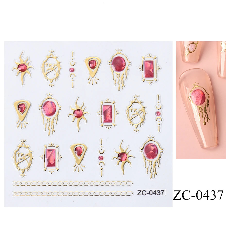 3 pieces/set of diamond pearl self-adhesive stickers used for nail gold frame abstract geometry 5D creative nail art decoration 240625