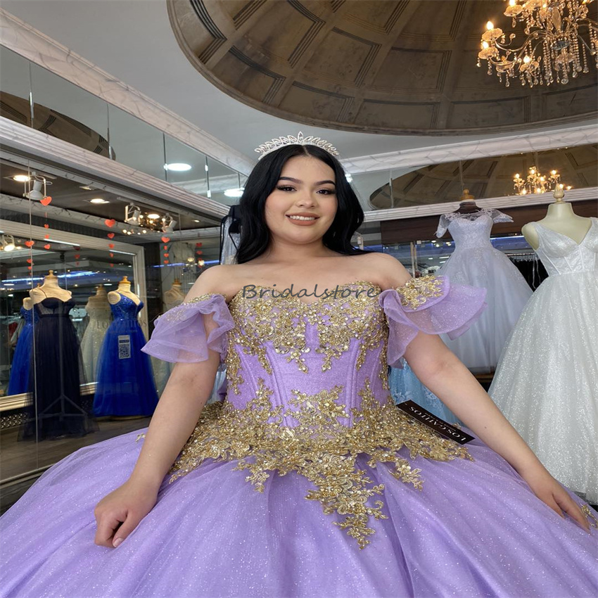 Plus Size Lilac Vestidos De 15 Quinceanera Dresses 2024 Puffy Gold Appliques Shiny Fifteen Vestidos De Xv Anos Sweet 16 Dress Debutante Birthday Charr