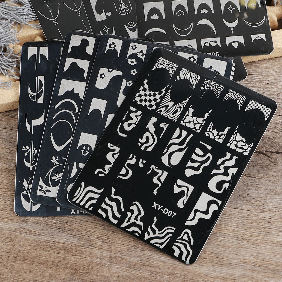 French line tip nail stamping plate template shape geometric mosaic nail art stamping template gel polishing printing plate 240625