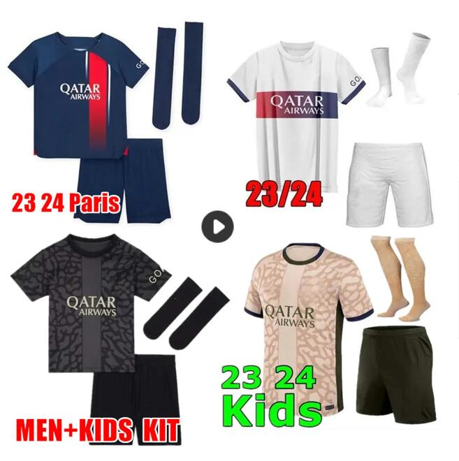 Paris soccer jerseys 24 25 MBAPPE N.Mendes M.ASENSIO Lee Kang In Maillots football shirt 23 24 25 Paris kids kit with socks uniform enfants maillot de foot