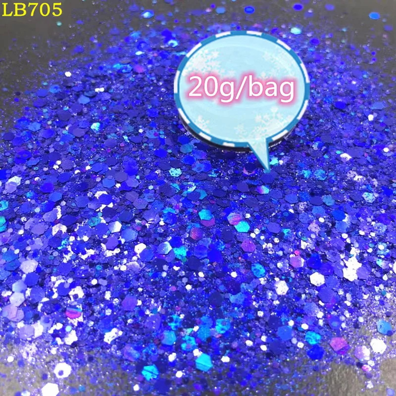 20g/bag Laser Hexagon Holographic Chunky Glitter Nail Tips Glitter Powder Mermaid Flakes Sparkly Glitter Resin Crystal mud 240625