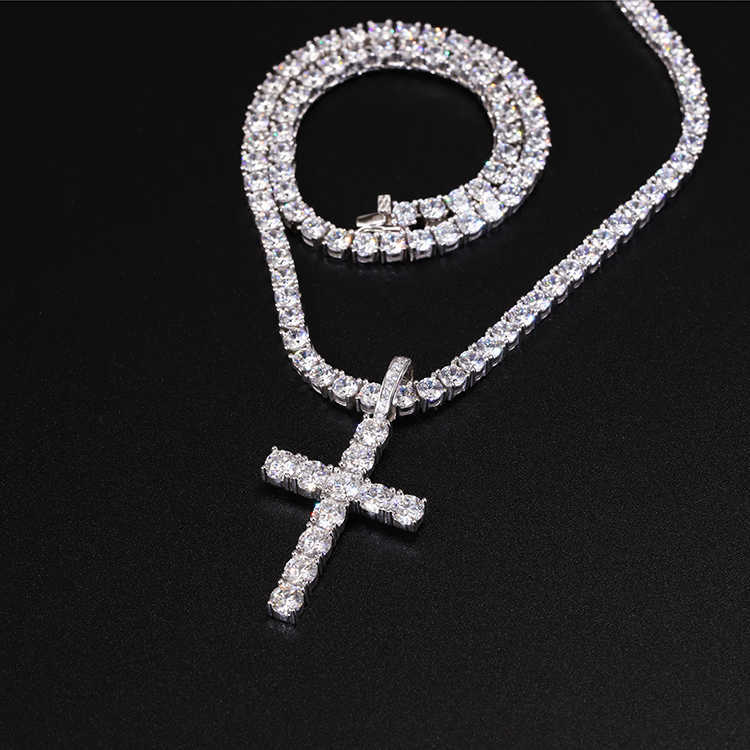 Ready to Ship Jewelry 3mm 4mm 5mm VVS Moissanite Dia Sier Material Cross Pendant for Hip hop Mens