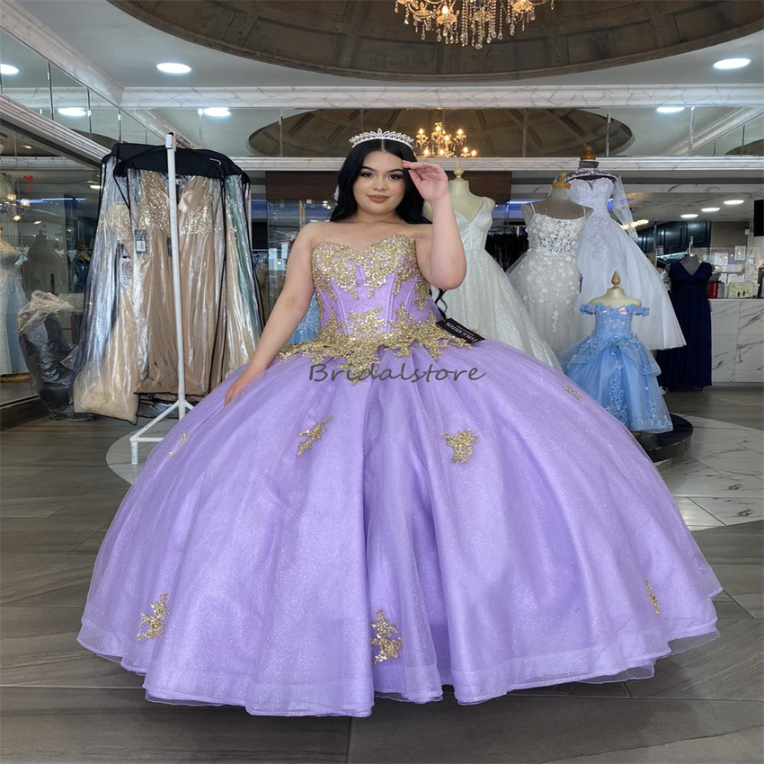Plus Size Lilac Vestidos De 15 Quinceanera Dresses 2024 Puffy Gold Appliques Shiny Fifteen Vestidos De Xv Anos Sweet 16 Dress Debutante Birthday Charr
