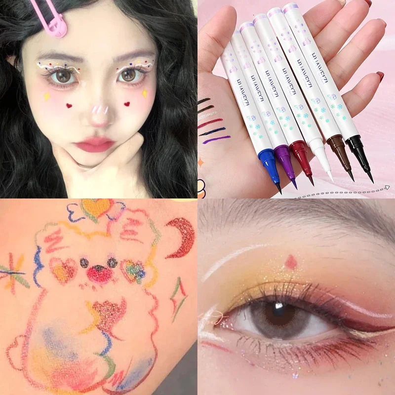 6 Colors Waterproof Blue Liquid Eyeliner Pencil Long-lasting Easy To Wear Matte Eye Liner Black Red White Purple Brown Eyliner 240625