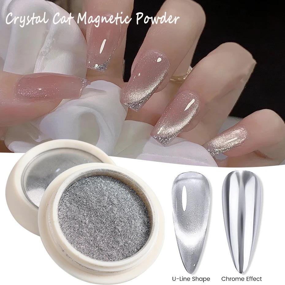 Moonlight Silver Cat Magnetic Nail Powder Clear Bright Mirror Chrome Pigment Dust Metallic Effect For Nail Manicure Decoration 240625